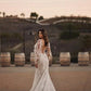 Ivory Mermaid Wedding Dress Long Sleeves Appliques Bridal Dress With Court Train Elegant