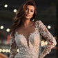 Ivory Mermaid Wedding Dress Long Sleeves Appliques Bridal Dress With Court Train Elegant