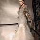 Ivory Mermaid Wedding Dress Long Sleeves Appliques Bridal Dress With Court Train Elegant