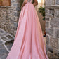Pink V-neck A-line slit sparkling sleeveless long evening dress Sexy