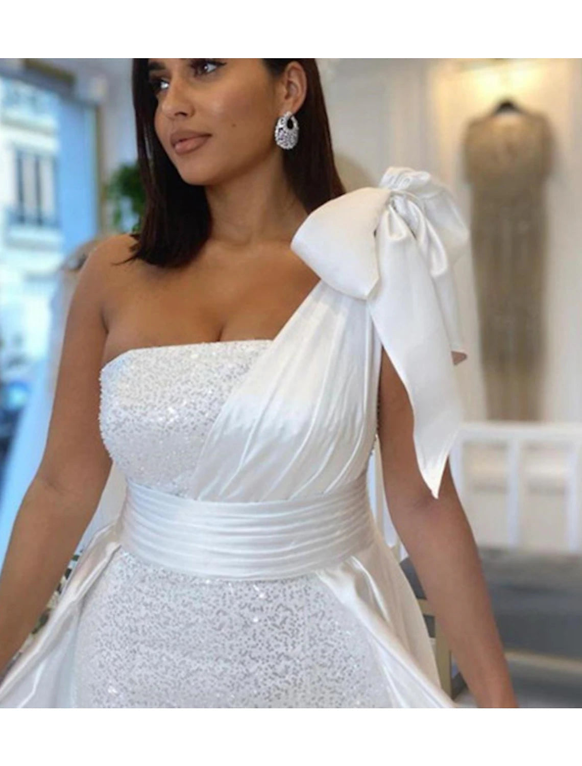 Mermaid / Trumpet Evening Gown Sparkle & Shine Dress Formal Evening Court Train Sleeveless One Shoulder Charmeuse with Ruched