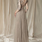 A-Line Mother of the Bride Dress Wedding Guest Plus Size Elegant V Neck Floor Length Chiffon Lace Half Sleeve with Pleats