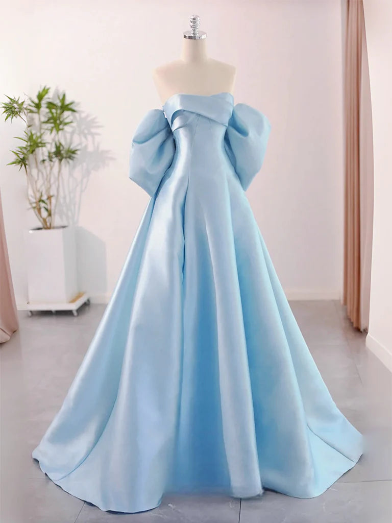 A-Line Sweetheart Neck Satin Long Prom Dress Pure Color