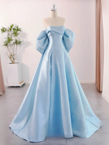 A-Line Sweetheart Neck Satin Long Prom Dress Pure Color