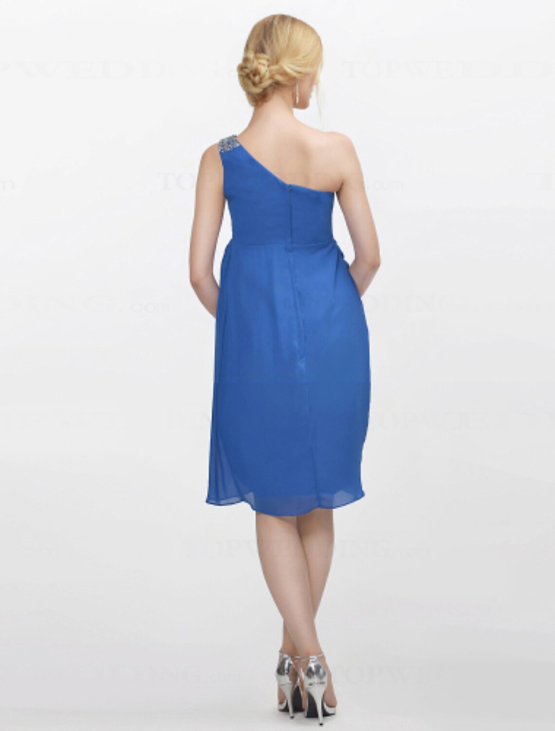 Sheath / Column Bridesmaid Dress One Shoulder Sleeveless Open Back Knee Length Chiffon