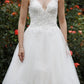 Hall Wedding Dresses Princess Plunging Neck Sleeveless Chapel Train Tulle Bridal Gowns