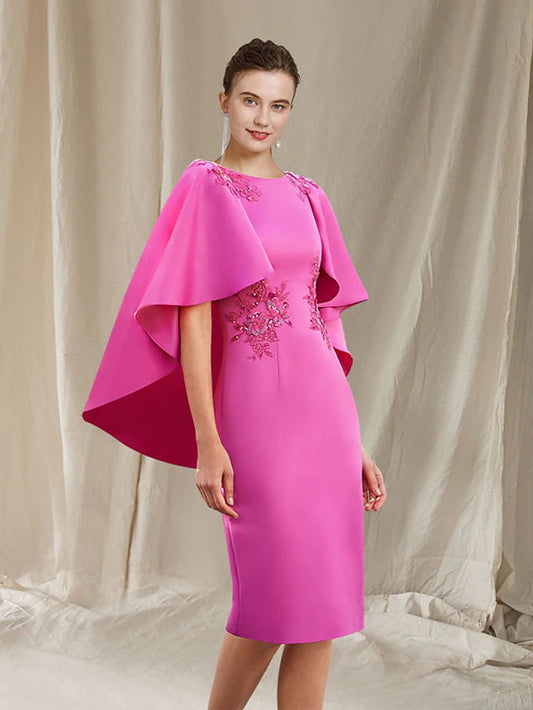 Sheath / Column Mother of the Bride Dress Elegant V Neck Knee Length Stretch Fabric Sleeveless with Lace Beading