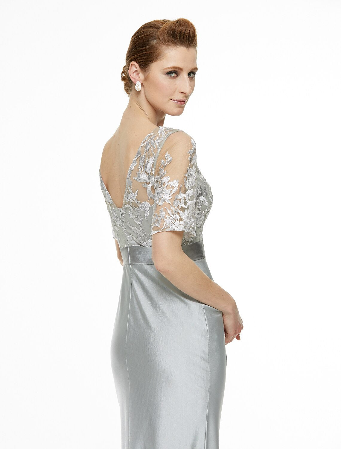 Sheath / Column Bateau Neck Ankle Length Lace / Jersey Mother of the Bride Dress with Lace