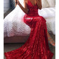 Mermaid / Trumpet Prom Dresses Sexy Dress Formal Court Train Sleeveless Strapless Sequined Backless