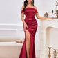 Mermaid / Trumpet Minimalist High Split Prom Formal Evening Dress Off Shoulder Sleeveless Floor Length Satin with Ruched