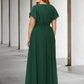 A-Line Mother of the Bride Dresses Plus Size Hide Belly Curve Elegant Dress Formal Floor Length Short Sleeve Jewel Neck Chiffon