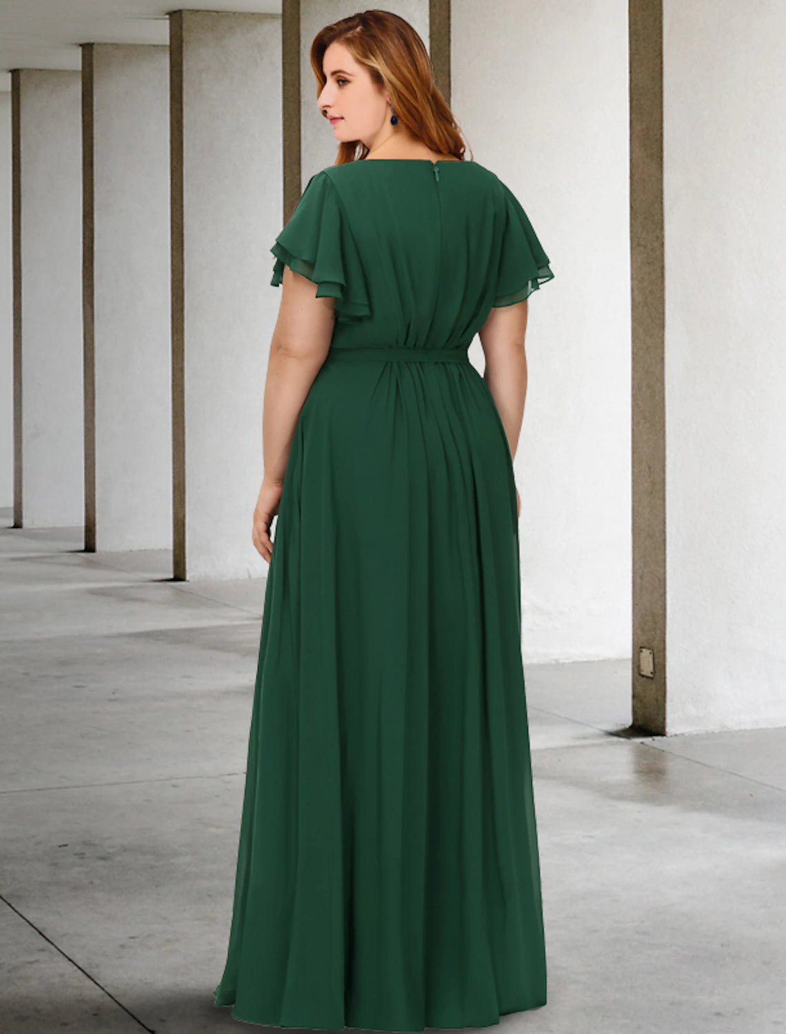 A-Line Mother of the Bride Dresses Plus Size Hide Belly Curve Elegant Dress Formal Floor Length Short Sleeve Jewel Neck Chiffon