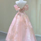 Pink Spaghetti Strap Tulle Lace Short Prom Dress Cute A-Line Party Dress Off Shoulder