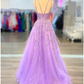 A-Line Prom Dresses Maxi Dress Formal Court Train Sleeveless Spaghetti Strap Stretch Chiffon with Appliques Flower