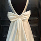 White Satin Crew Neck Bow-Back A-Line Wedding Dress Pure Color