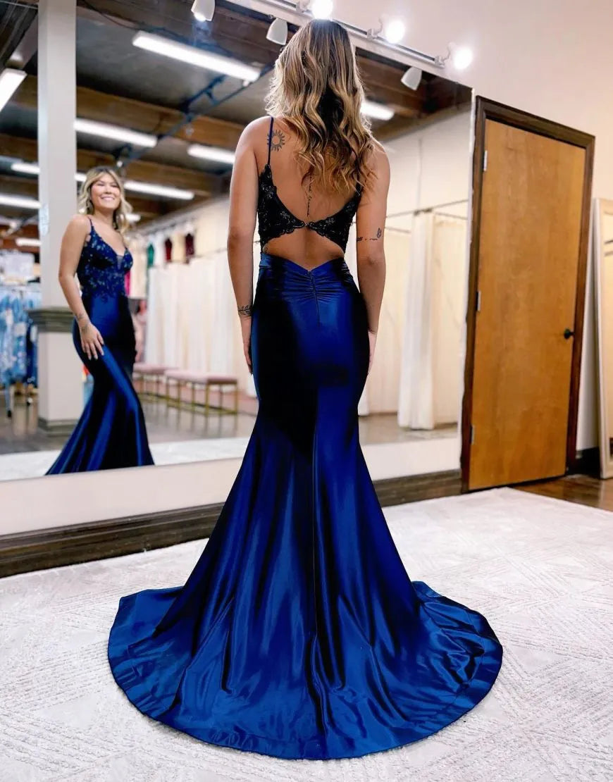 Mermaid Straps Neck Back Long Prom Dress Sexy