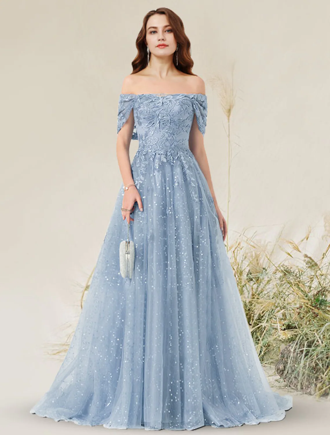 A-Line Prom Dresses Elegant Dress Wedding Guest Sweep / Brush Train Sleeveless Off Shoulder Lace