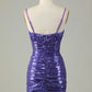 Sparkly Purple Spaghetti Straps Tight Short Homecoming Dress With Sequins Sexy