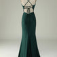 Mermaid V-Neck Long Prom Dress with Beading Sexy Pure Color