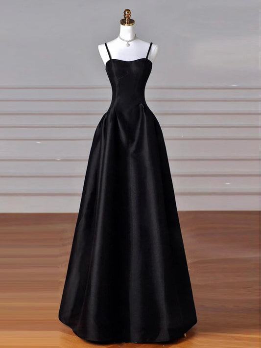 A-Line Sweetheart Neck Satin Long Prom Dress Pure Color