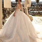 Ivory Ball Gown Wedding Dress Long Sleeves Lace Bridal Dress With Sweep Train Elegant