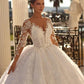 Ivory Ball Gown Wedding Dress Long Sleeves Lace Bridal Dress With Sweep Train Elegant