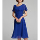 A-Line Mother of the Bride Dress Cowl Neck Knee Length Chiffon Short Sleeve Pure Color