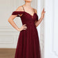 A-Line Bridesmaid Dress Spaghetti Strap / Off Shoulder Short Sleeve Elegant Floor Length Tulle with Draping / Ruching