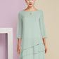 Two Piece A-Line Mother of the Bride Dress Formal Wedding Guest Elegant Scoop Neck Knee Length Chiffon 3/4 Length Sleeve