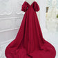 V Neck Satin Long Sleeves Satin Long Formal Dress Prom Dress Off Shoulder