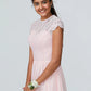 A-Line Bridesmaid Dress Jewel Neck Sleeveless Elegant Floor Length Chiffon with Lace Sparkle & Shine