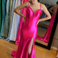 Red Mermaid Backless Prom Dresses Long Evening Dresses With Slit