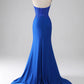 Mermaid Strapless Long Beaded Prom Dress With Appliques Pure Color