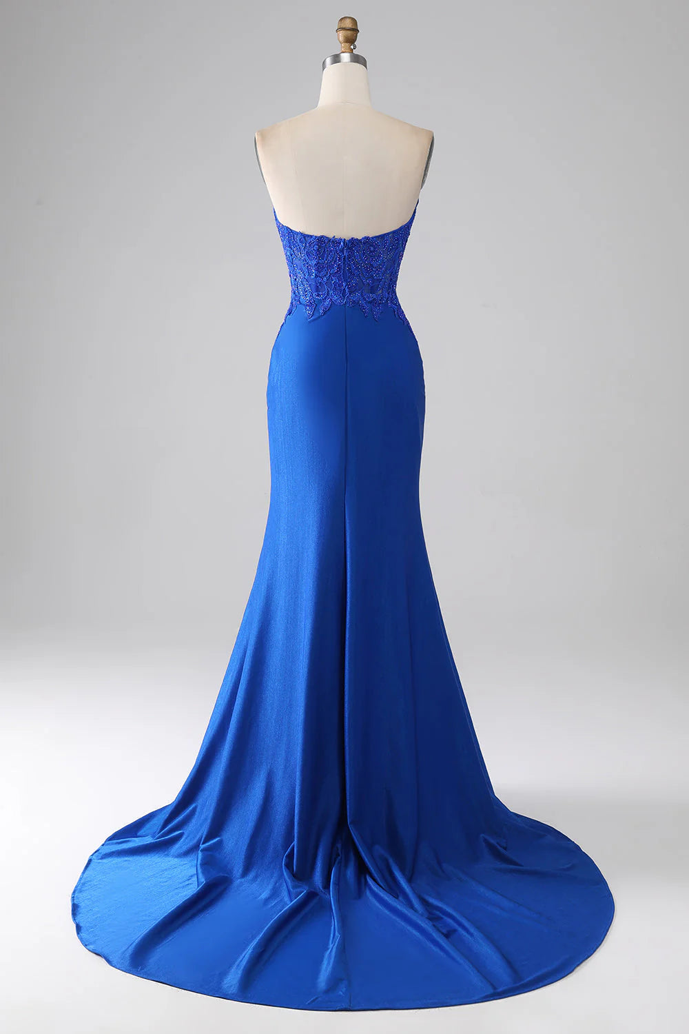 Mermaid Strapless Long Beaded Prom Dress With Appliques Pure Color