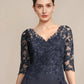 Sheath / Column Mother of the Bride Dress Formal Wedding Guest Elegant V Neck Floor Length Chiffon Lace Half Sleeve with Sequin