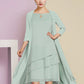 Two Piece A-Line Mother of the Bride Dress Formal Wedding Guest Elegant Scoop Neck Knee Length Chiffon 3/4 Length Sleeve