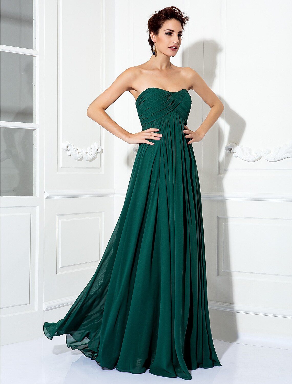 A-Line Minimalist Dress Wedding Guest Formal Evening Sweep / Brush Train Sleeveless Strapless Chiffon with Pleats