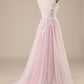 A-Line Tulle Sweep Train Wedding Dress V-neck