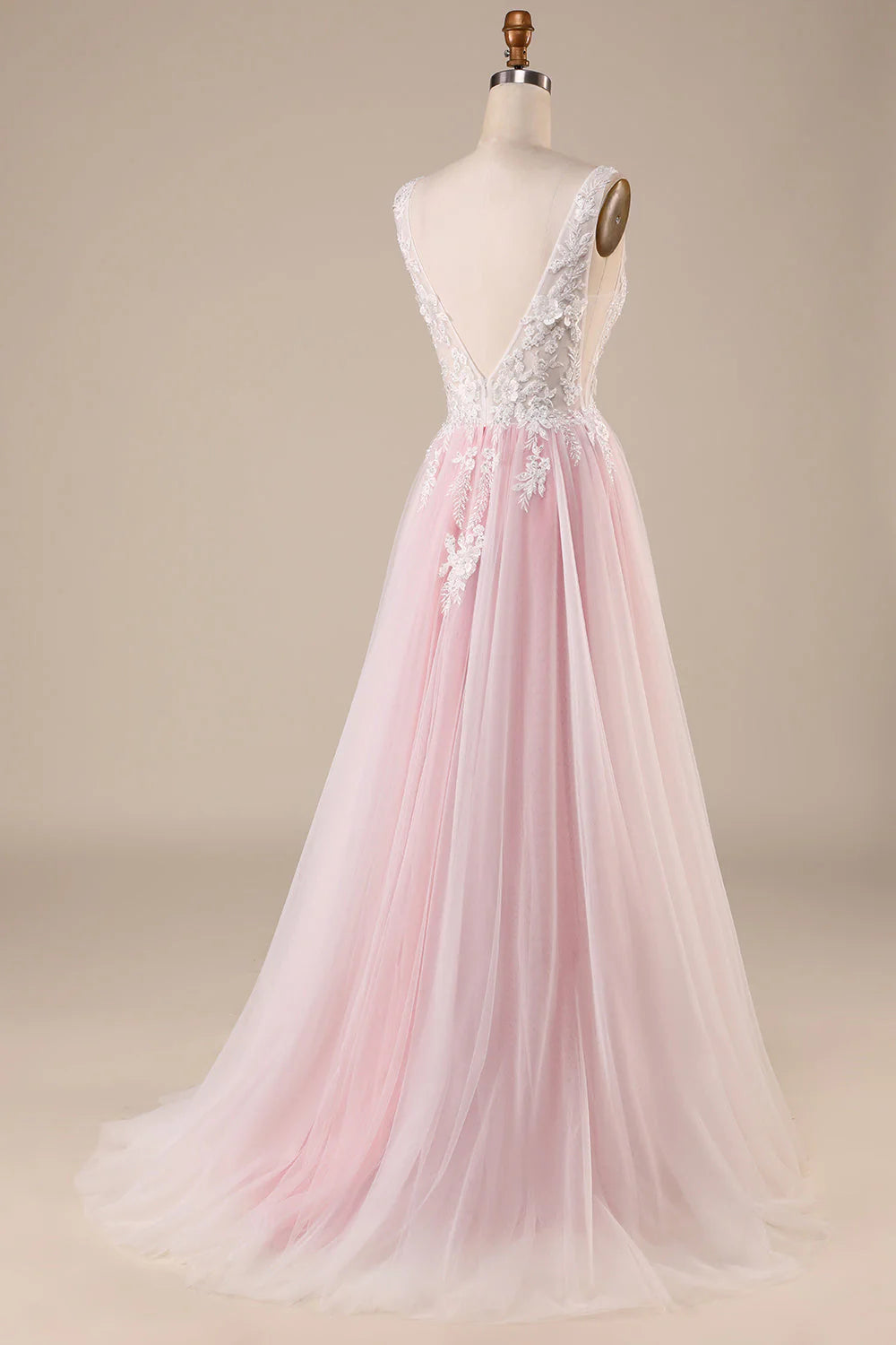 A-Line Tulle Sweep Train Wedding Dress V-neck