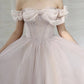 A-Line Prom Dresses Empire Dress Prom Sweep / Brush Train Short Sleeve Sweetheart Tulle with Pleats