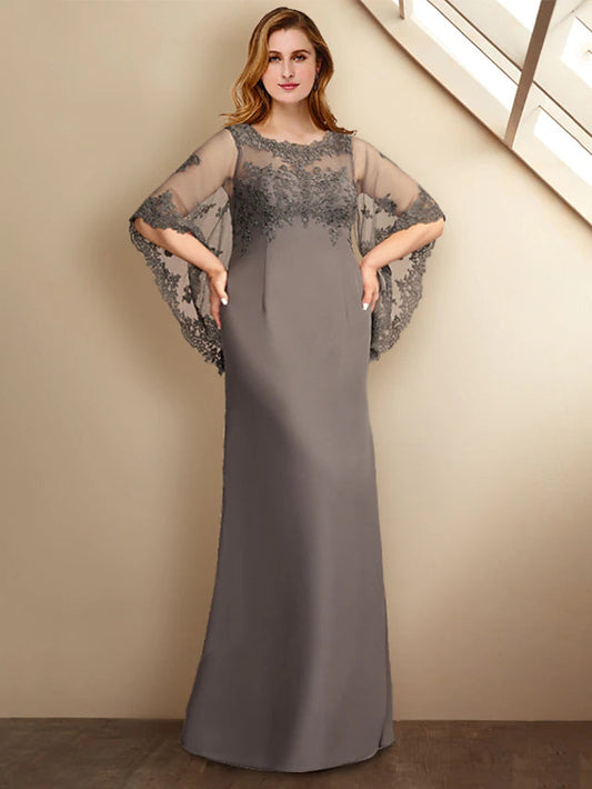 Sheath / Column Plus Size Curve Mother of the Bride Dresses Elegant Dress Formal Floor Length Half Sleeve Jewel Neck Chiffon