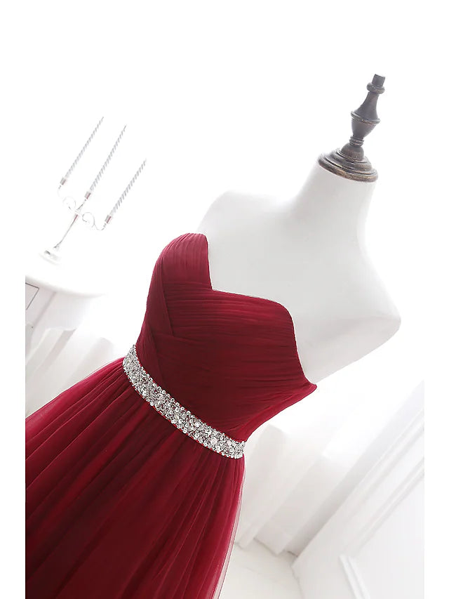 A-Line Elegant Quinceanera Prom Valentine's Day Dress Strapless Sleeveless Chapel Train Satin