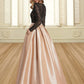 Ball Gown Evening Gown Color Block Dress Engagement Formal Evening Floor Length Long Sleeve Jewel Neck Satin