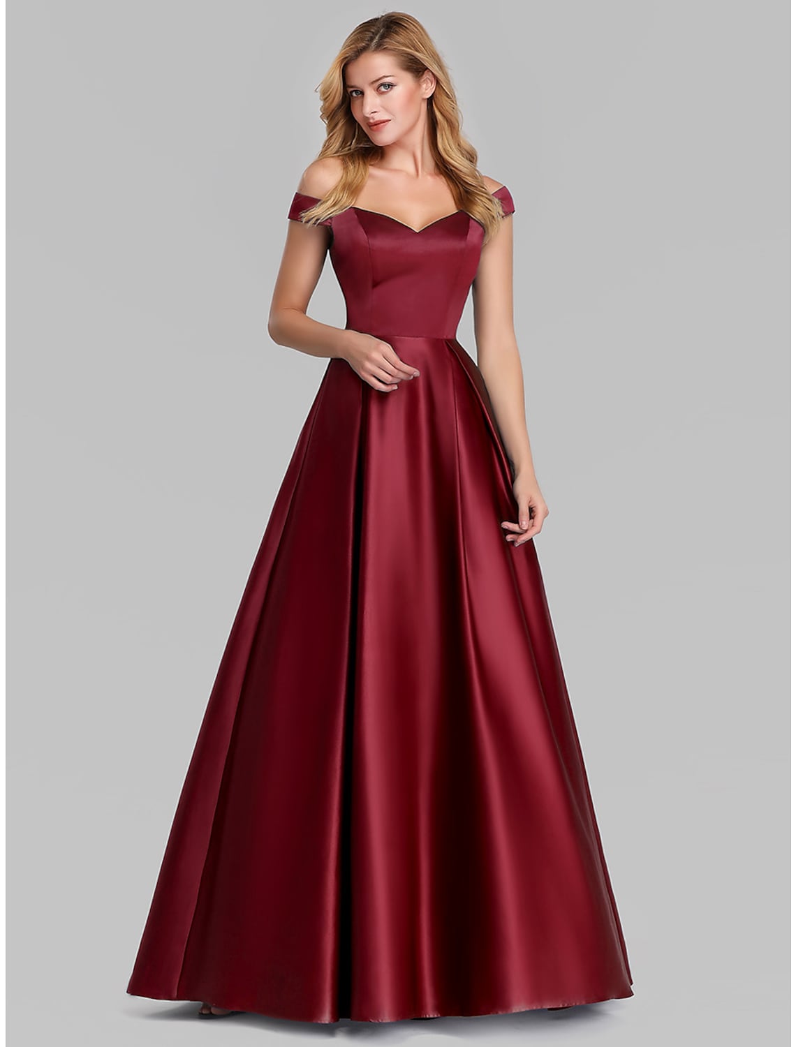 Ball Gown Elegant Quinceanera Prom Birthday Dress Off Shoulder Short Sleeve Floor Length Satin