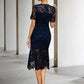 Sheath / Column Mother of the Bride Dress Simple Elegant High Low Jewel Neck Knee Length Lace Short Sleeve with Appliques