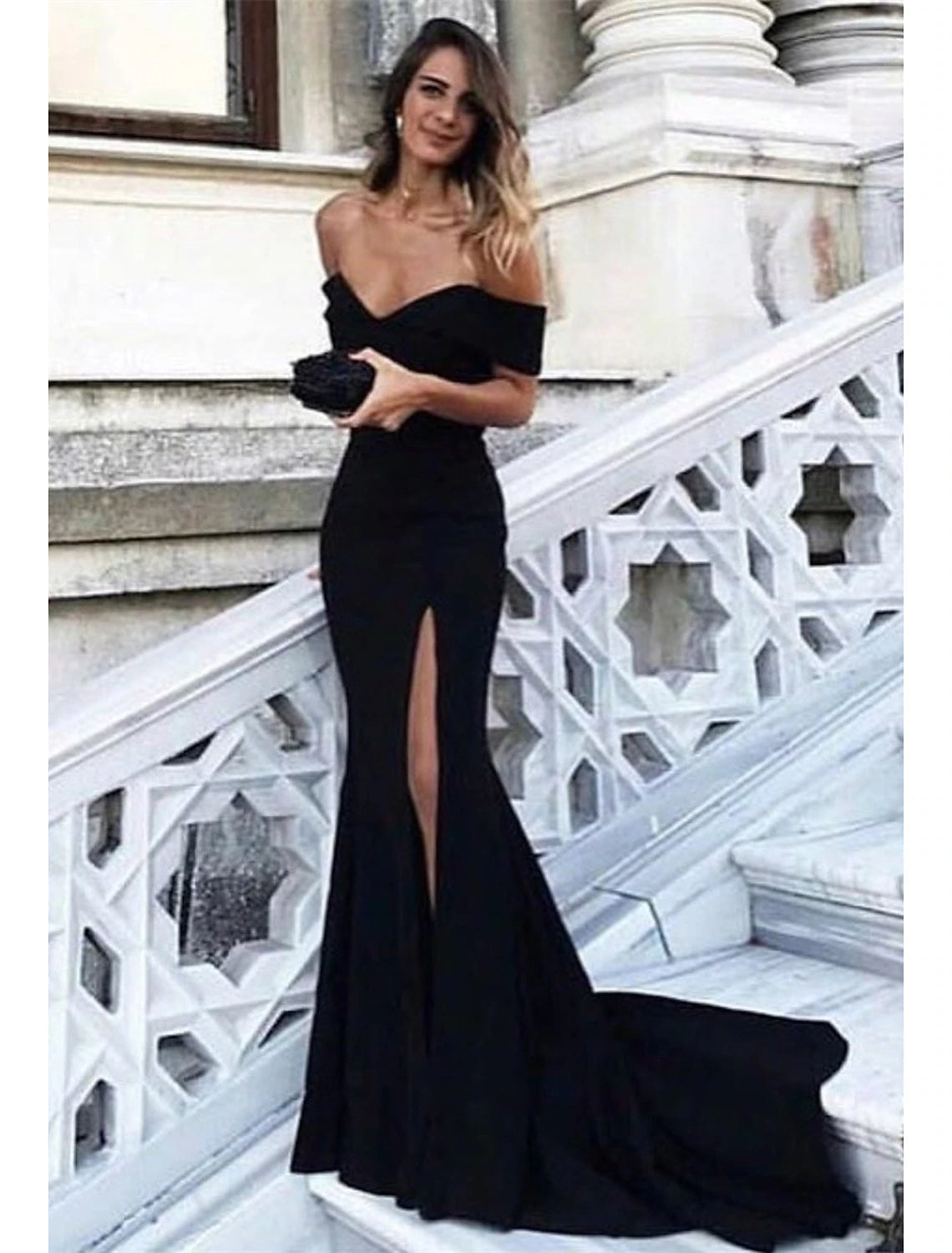 Sheath / Column Elegant Prom Formal Evening Dress Off Shoulder Sleeveless Court Train Spandex