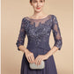 A-Line Mother of the Bride Dress Wedding Guest Elegant Scoop Neck Floor Length Chiffon Lace 3/4 Length Sleeve with Ruching