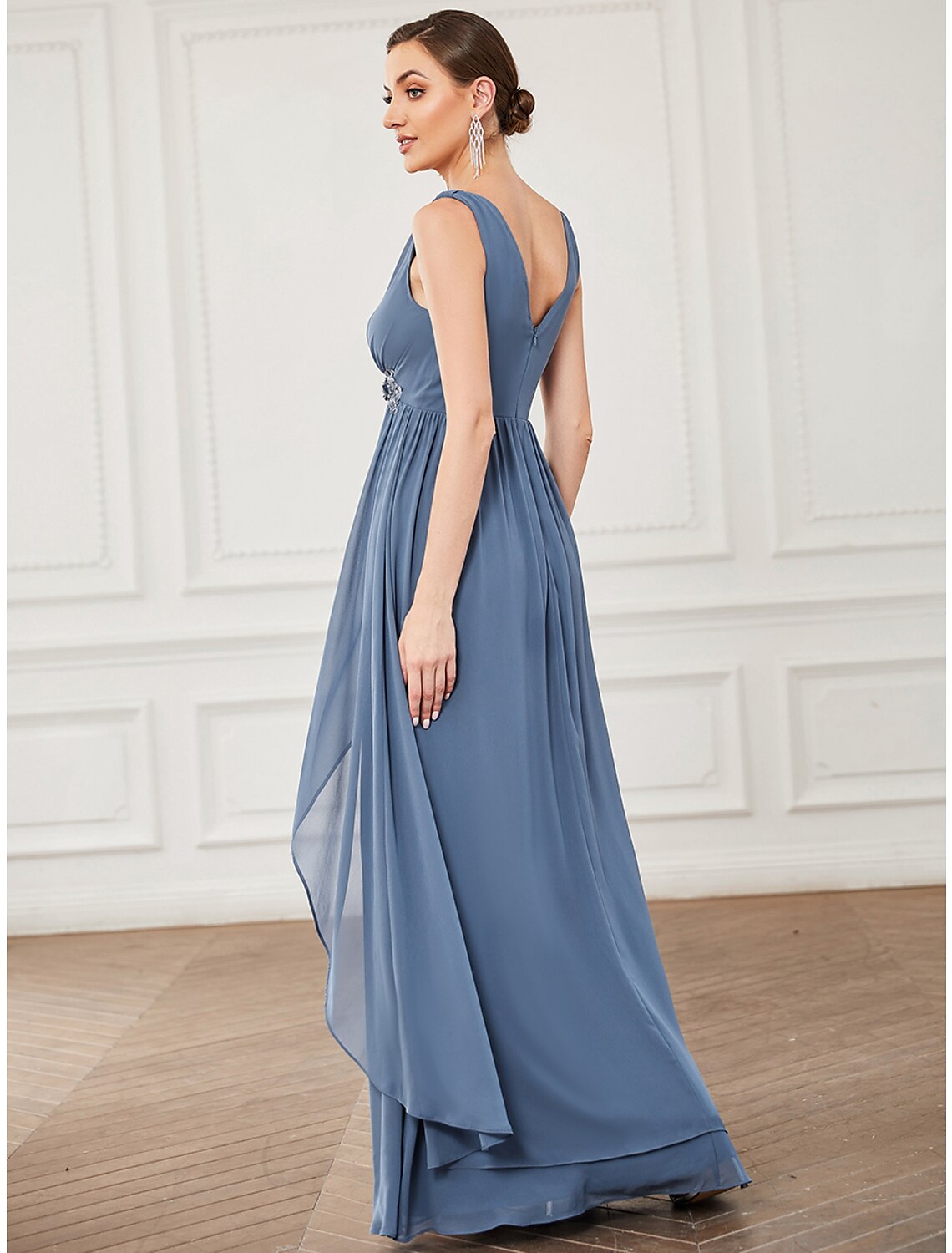 A-Line Prom Dresses Minimalist Dress Party Wear Floor Length Sleeveless V Neck Chiffon