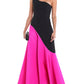 A-Line Evening Gown Color Block Dress Cocktail Party Floor Length Sleeveless One Shoulder Satin