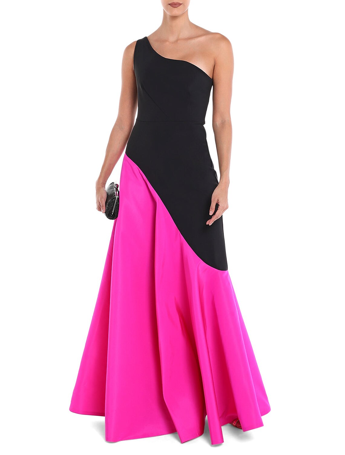 A-Line Evening Gown Color Block Dress Cocktail Party Floor Length Sleeveless One Shoulder Satin